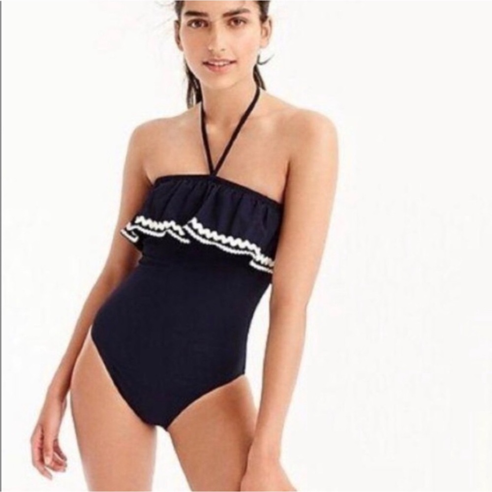 J Crew ruffle bandeau pique one piece swimsuit